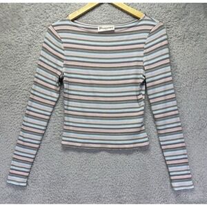 No Boundaries Womens Y2K Top Cropped Long Sleeve Striped Ribbed Medium‎